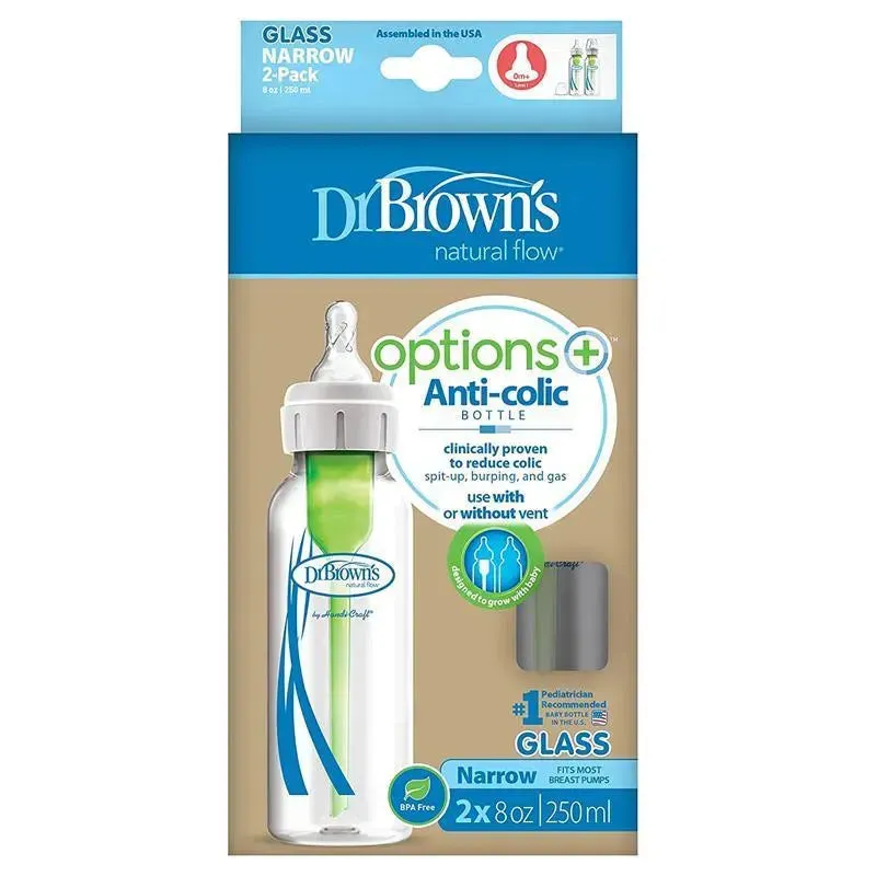Dr. Brown's - 8 Oz Options+ Glass Narrow Baby Bottles, 2Pk - Image 2