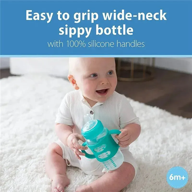 Dr. Brown - 9 Oz Wide-Neck Sippy Spout Bottle W/ Silicone Handles, Lt Blue, 1Pk - Image 5