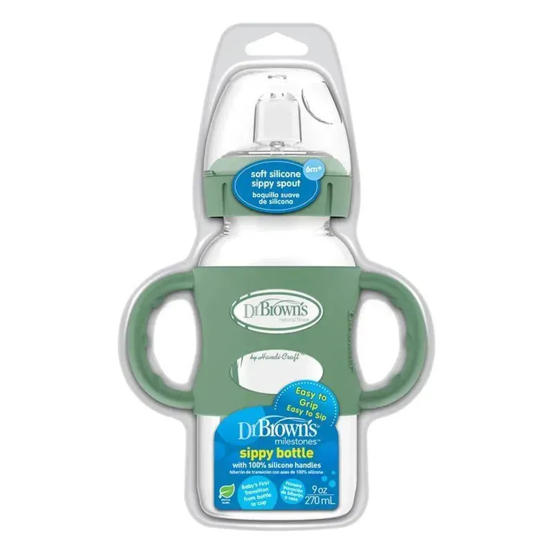 Dr. Brown's - 9 Oz/ 270 Ml Wide-Neck Sippy Spout Bottle With Silicone Handles, Green