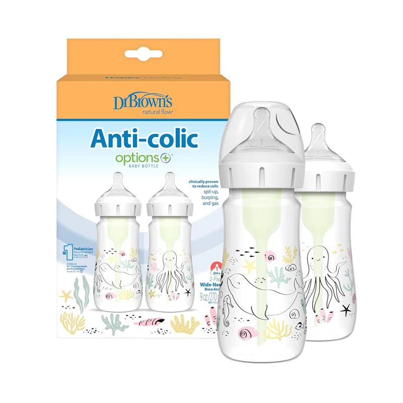 Dr. Brown's - 9Oz/270Ml Options+ Wide-Neck Designer Bottles, Ocean Designs, 2-Pack