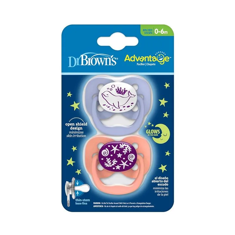 Dr. Brown's Advantage Pacifiers, Stage 1, Glow In The Dark, Coral Ocean, 2-Pack - Image 5