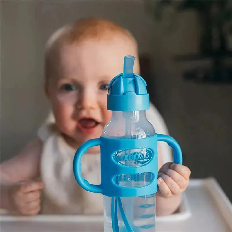 Dr. Brown's - Narrow Sippy Straw Bottles W/ Silicone Handles, Blue - Image 3