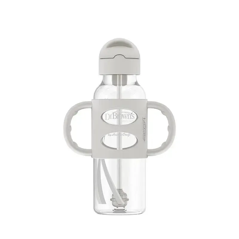 Dr. Brown's - Narrow Sippy Straw Bottles W/ Silicone Handles, Gray
