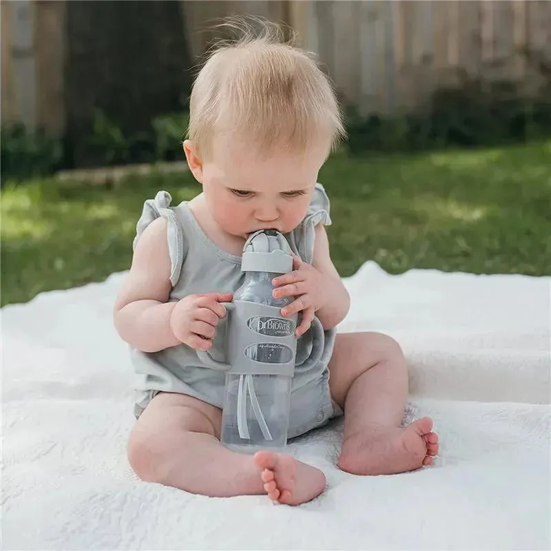 Dr. Brown's - Narrow Sippy Straw Bottles W/ Silicone Handles, Gray - Image 3
