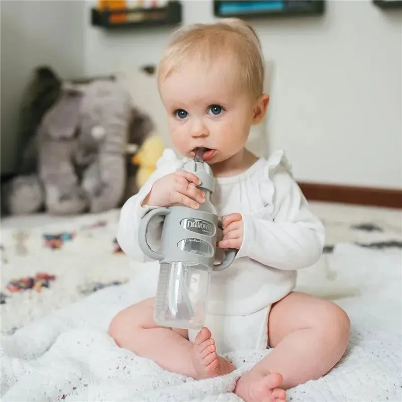 Dr. Brown's - Narrow Sippy Straw Bottles W/ Silicone Handles, Gray - Image 5