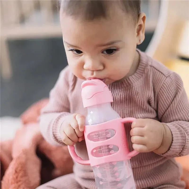 Dr. Brown's - 8Oz Narrow Sippy Straw Bottles W/ Silicone Handles, Pink - Image 2