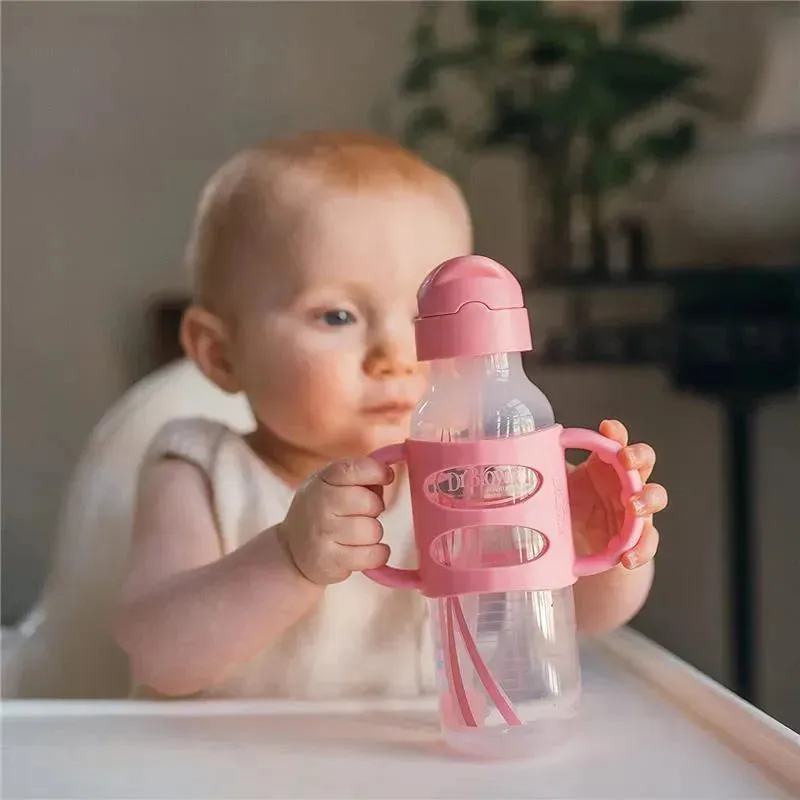 Dr. Brown's - 8Oz Narrow Sippy Straw Bottles W/ Silicone Handles, Pink - Image 3