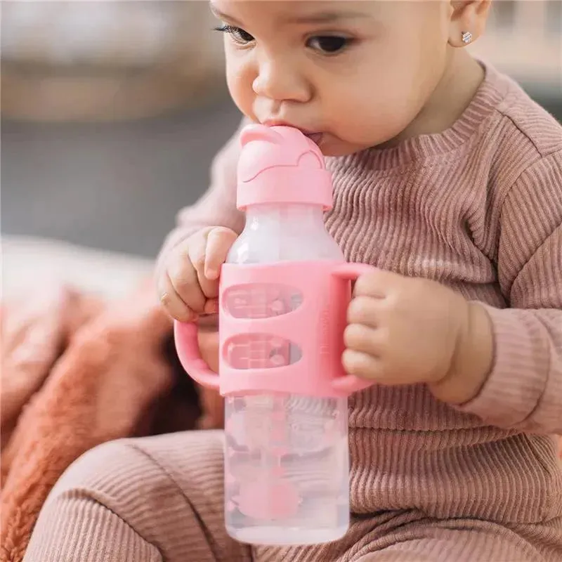 Dr. Brown's - 8Oz Narrow Sippy Straw Bottles W/ Silicone Handles, Pink - Image 4