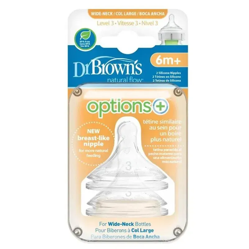 Dr. Brown's - 2Pk Options+ Level 3 Wide-Neck Silicone Bottle Nipples - Image 2