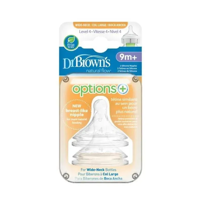 Dr. Brown's - 2Pk Options+ 4 Level Wide-Neck Silicone Bottle Nipples - Image 2