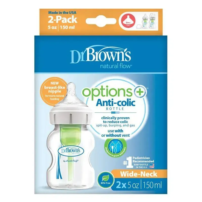 Dr. Brown's - Options+ Wide-Neck Baby Bottle, 5Oz, 2Pk - Image 2