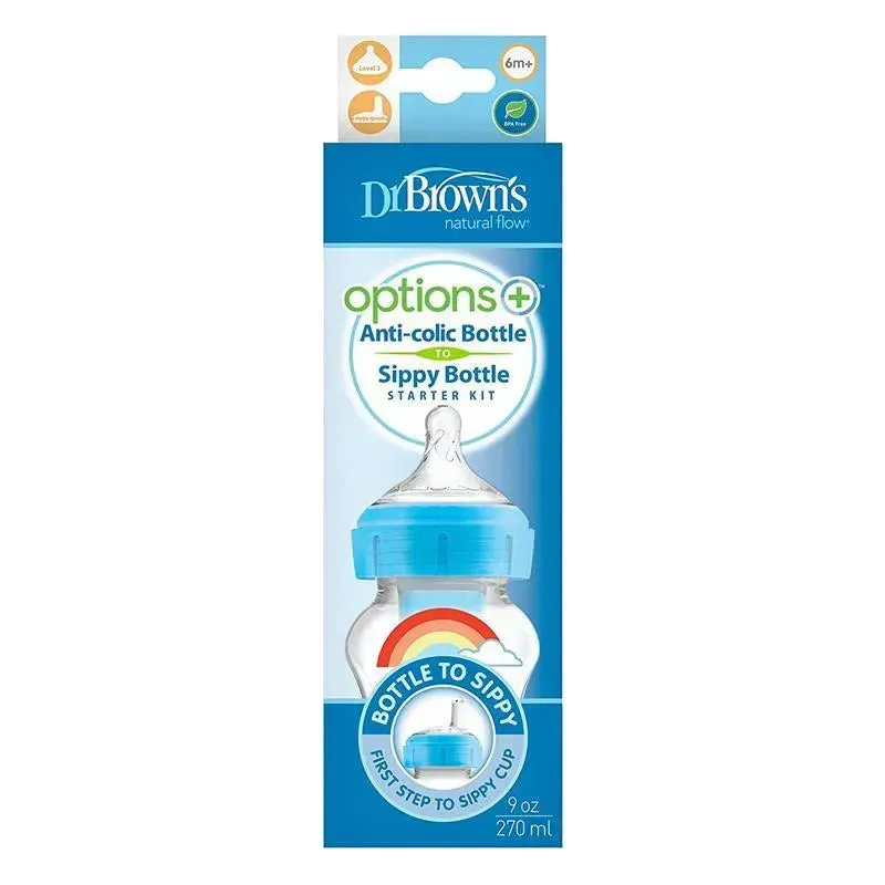 Dr. Brown's - Options+ Wide-Neck Bottle To Sippy Baby Bottle Start Kit, Blue, 9Oz - Image 2