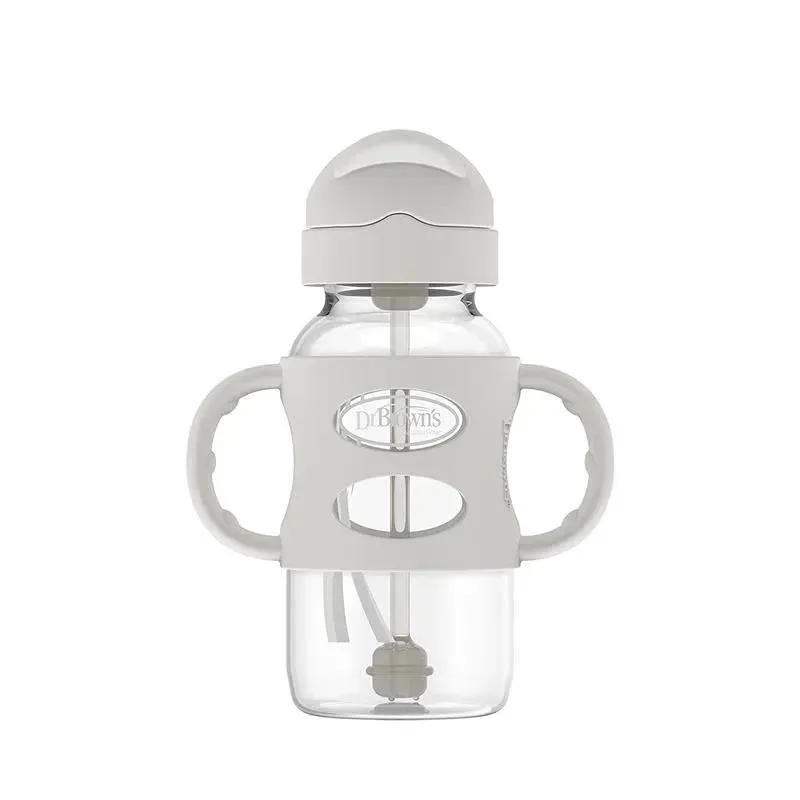 Dr. Brown's - Wide-Neck Sippy Straw Bottles W/ Silicone Handles, Gray