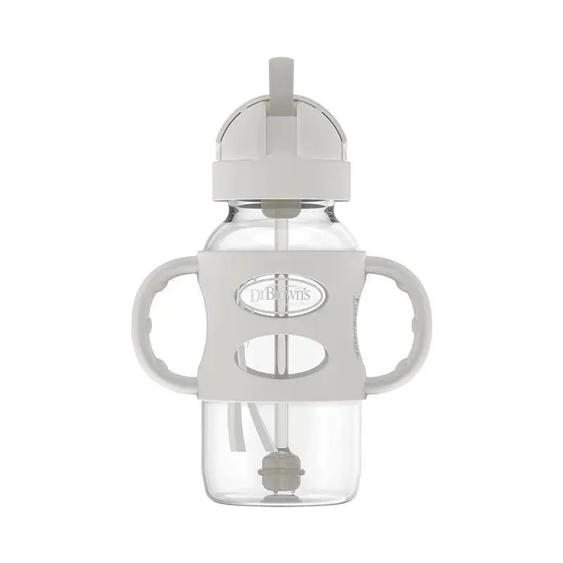 Dr. Brown's - Wide-Neck Sippy Straw Bottles W/ Silicone Handles, Gray - Image 2