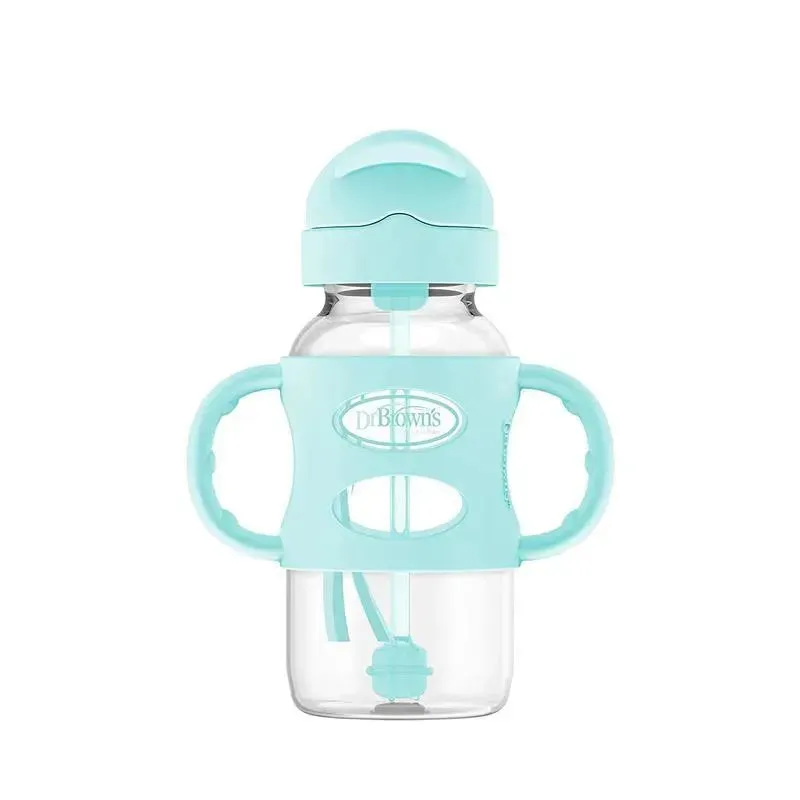Dr. Brown's - Wide-Neck Sippy Straw Bottles W/ Silicone Handles, Green