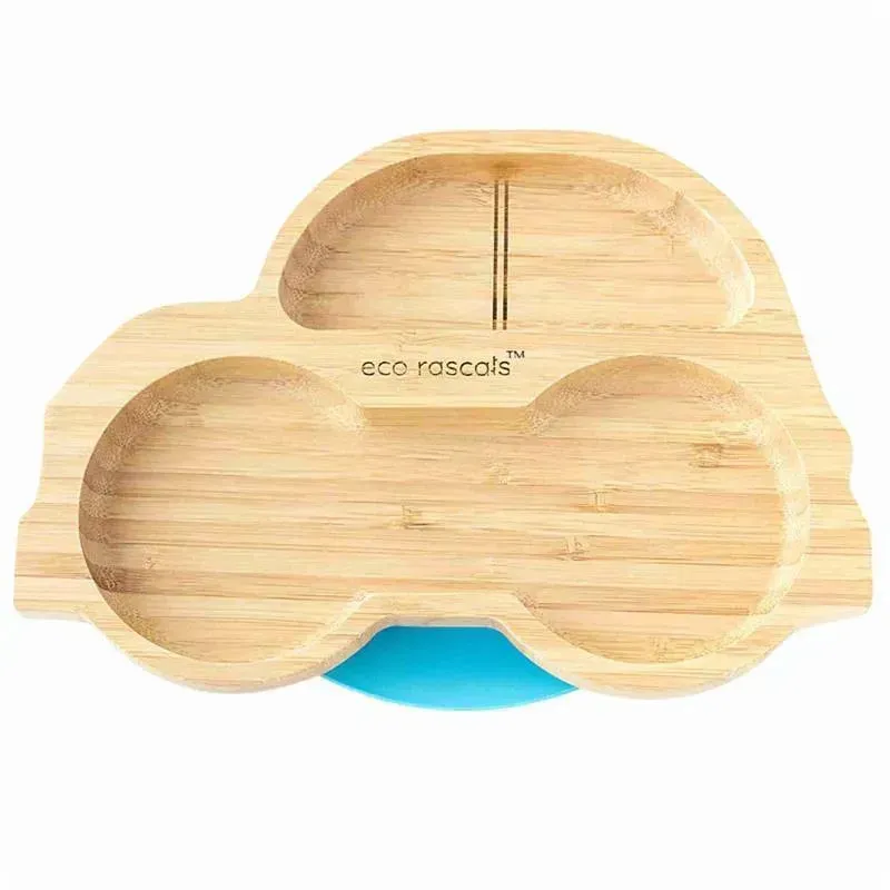 Eco Rascals - Bamboo Suction Plate, Car, Blue