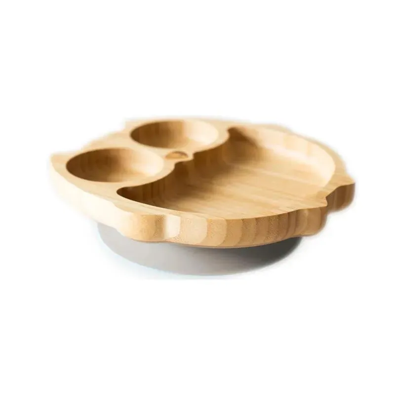 Eco Rascals Bamboo Suction Plate With Three Sections Owl, Grey - Image 6
