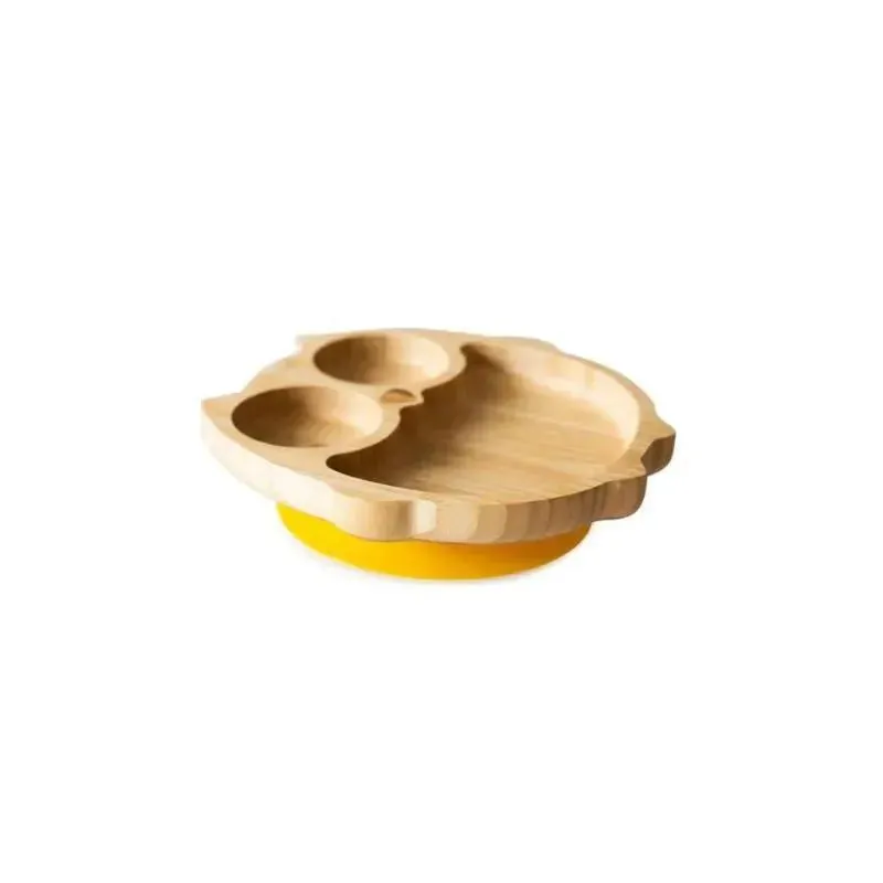 Eco Rascals Bamboo Suction Plate With Three Sections Owl, Yellow
