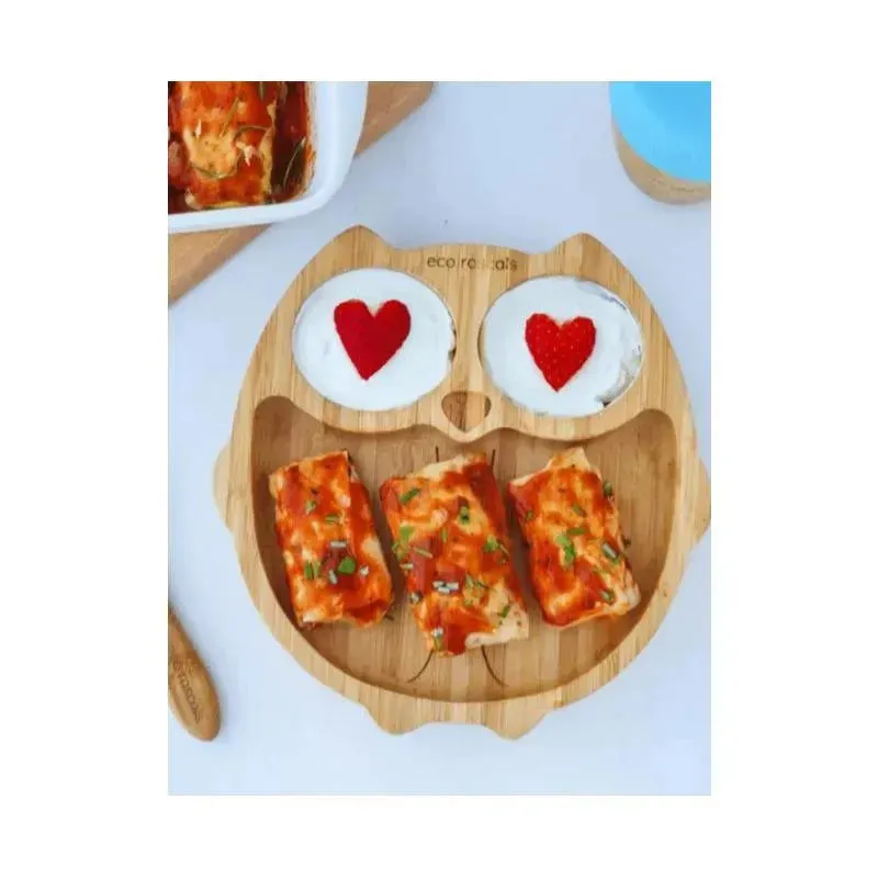 Eco Rascals Bamboo Suction Plate With Three Sections Owl, Yellow - Image 3