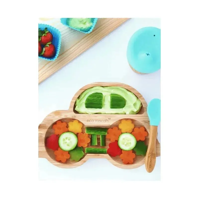 Eco Rascals Bamboo Suction Plate With Two Sections Car, Yellow - Image 2