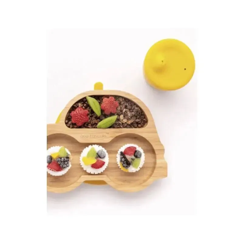 Eco Rascals Bamboo Suction Plate With Two Sections Car, Yellow - Image 3