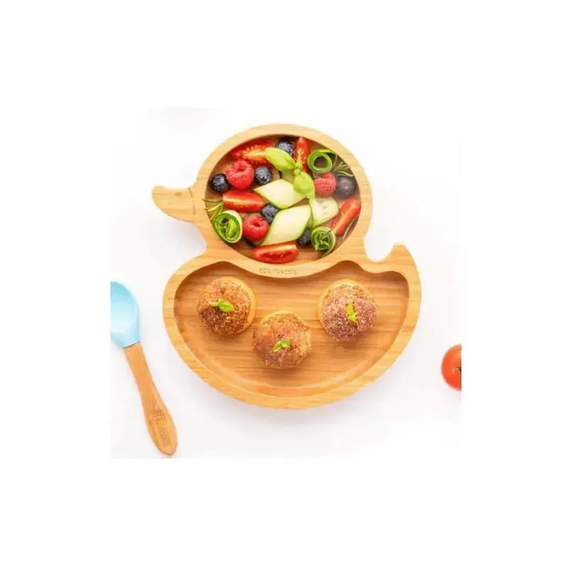 Eco Rascals Bamboo Suction Plate With Two Sections Duck, Yellow - Image 3