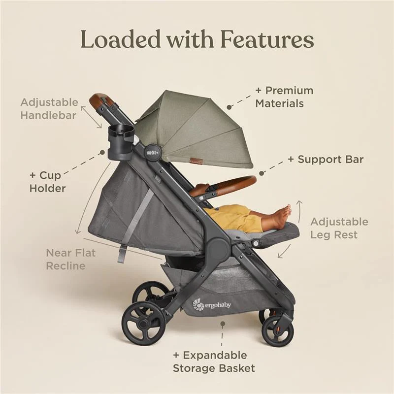 Ergobaby Metro+ Deluxe Compact Stroller, Empire State Green - Image 8