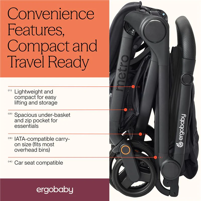 Ergobaby - Metro 3 All in One Compact Baby Stroller, Lightweight Travel Stroller, Onyx Black - Image 4