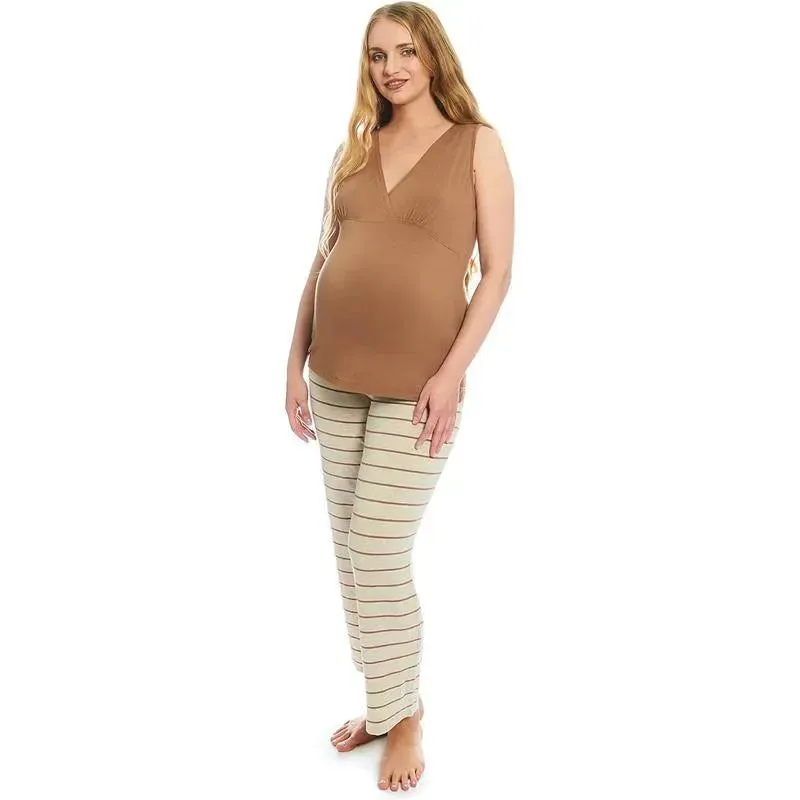 Everly Grey - Maternity and Nursing PJ Pant Set for Mom and Baby, Mocha Stripe, Small - Image 3