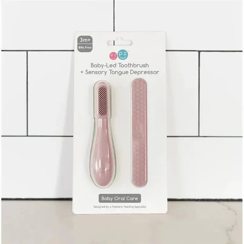 Ezpz - Baby-Led™ Toothbrush + Sensory Tongue Depressor Dual Pack, Blush - Image 3