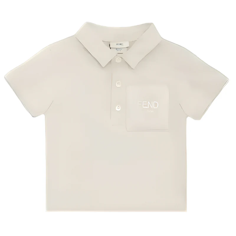 Fendi Baby - Beige Cotton Jersey Baby Polo Shirt with Chest Pocket