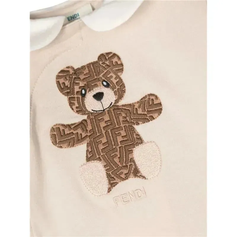 Fendi Baby - Footie With Allover Ff Bear Patch & Hat - Image 2