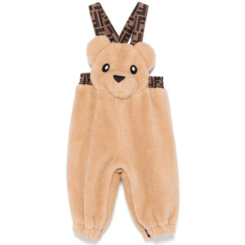 Fendi Baby - Short Sleeve Romper With Logo Beige
