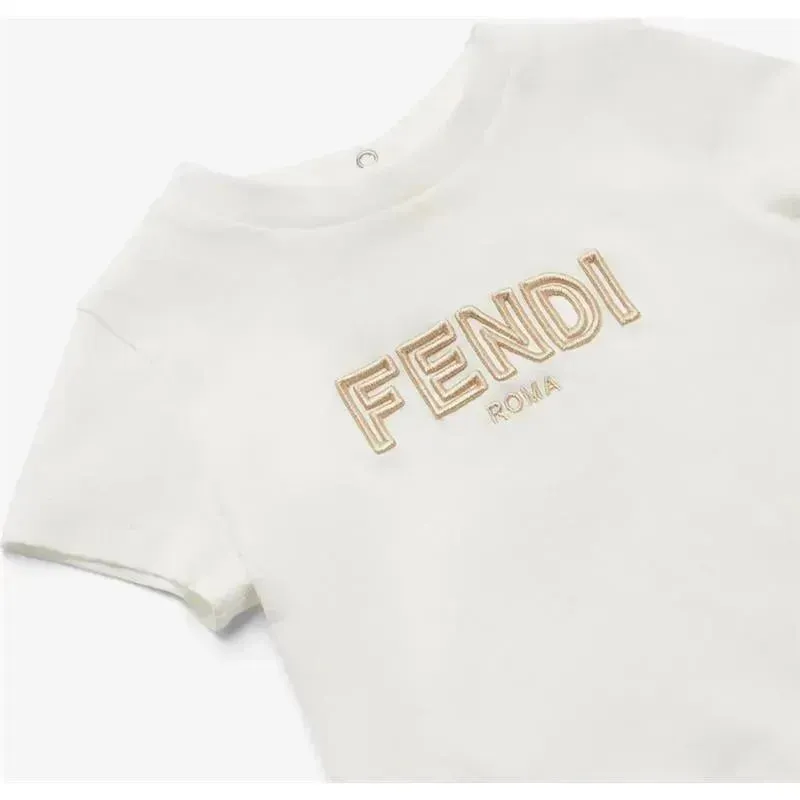 Fendi Baby - Short Sleeve Tee With Embroidered Txt Logo, White - Image 3