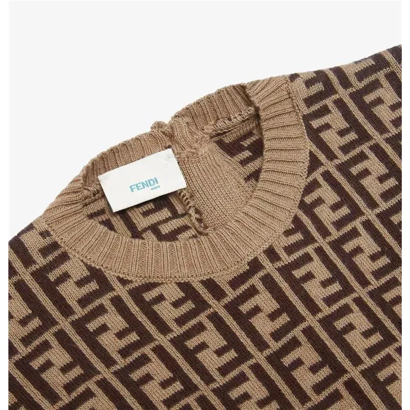 Fendi Baby - Tobacco Cotton and Cashmere Onesie Allover Romper, 1M - Image 4