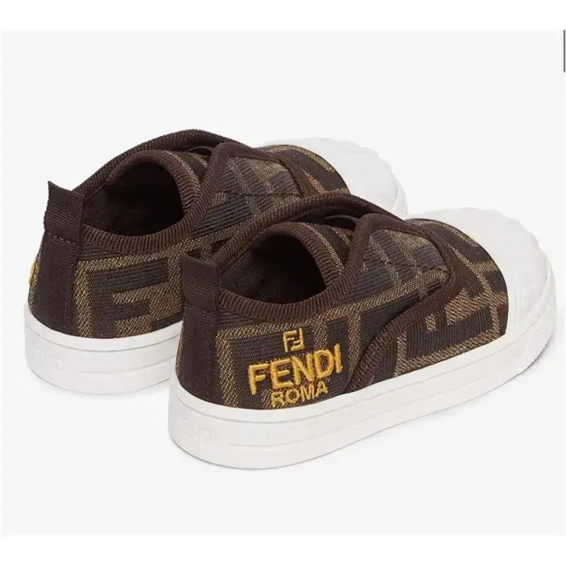 Fendi Baby - Tobacco Jacquard Junior Sneakers for First Steps - Image 2