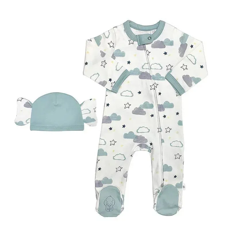 Finn + Emma Footie & Hat Clouds, Cream/Green