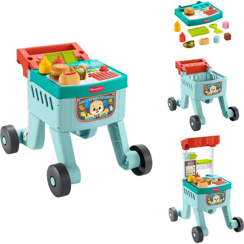 Fisher Price - Baby Learning Toy Laugh & Learn 4-in-1 Snack Cart Walker with 14 Pieces for Toddler