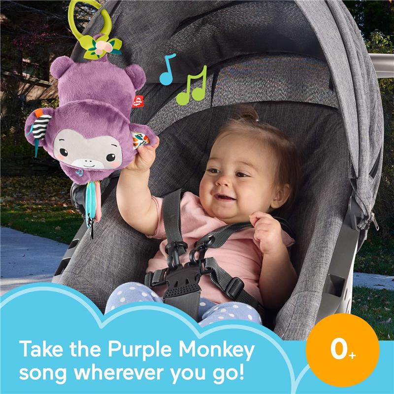 Fisher Price - Baby Stroller Toy Sing & Go Purple Monkey Musical Sensory Plush - Image 2