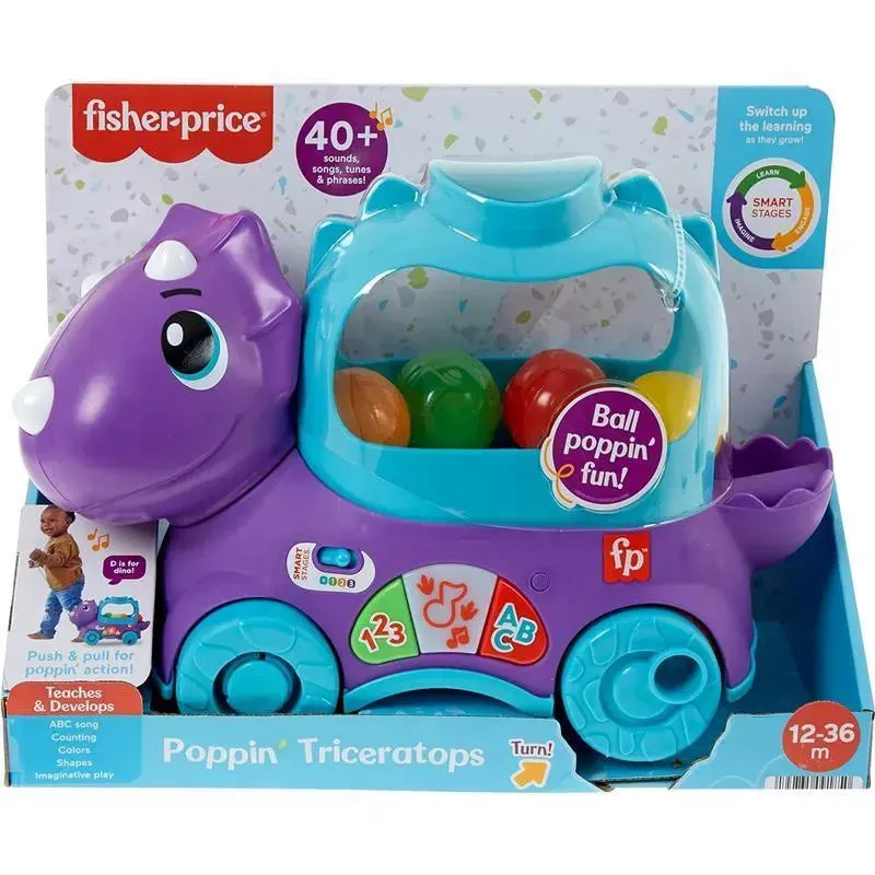 Fisher Price - Toddler Learning Toy Poppin’ Triceratops Dinosaur Pull-Along Ball Popper - Image 6