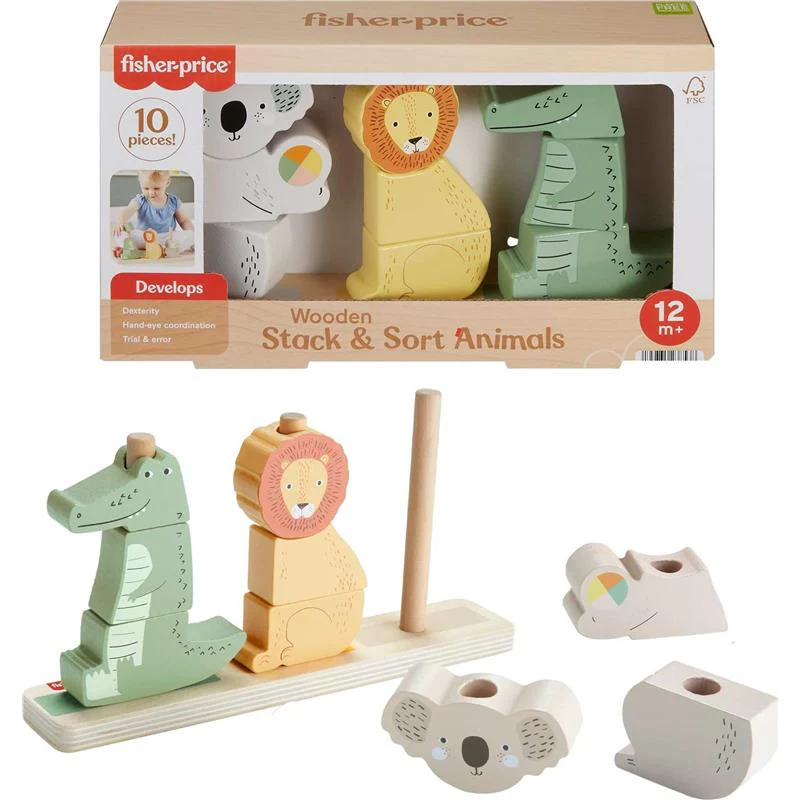 Fisher Price - Wood Baby Toy Stack & Sort Animals