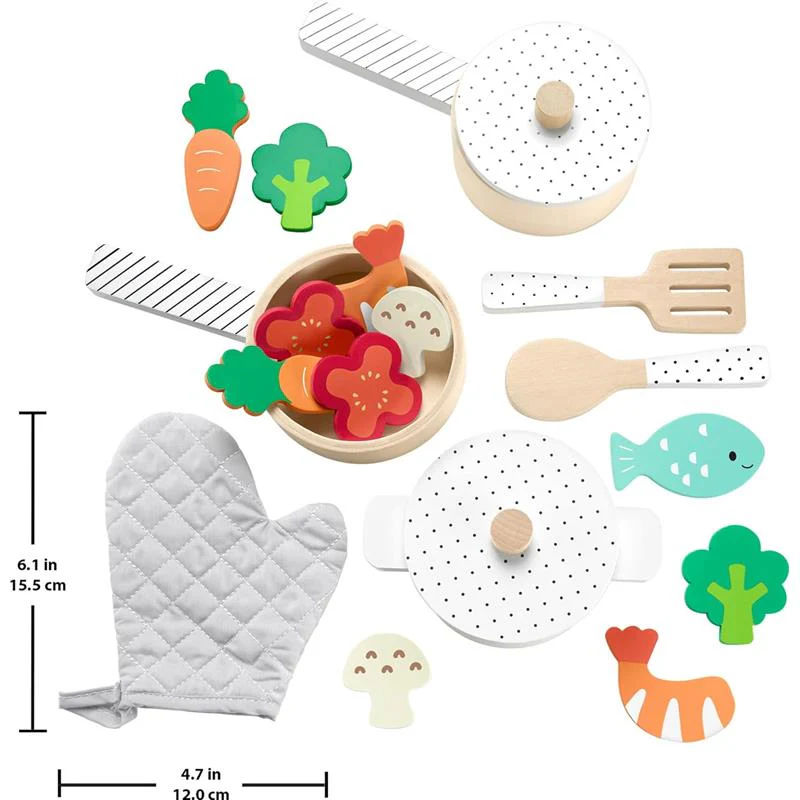 Fisher Price - Wood Kitchen Pretend Play Toy Pots & Pans Set - Image 5