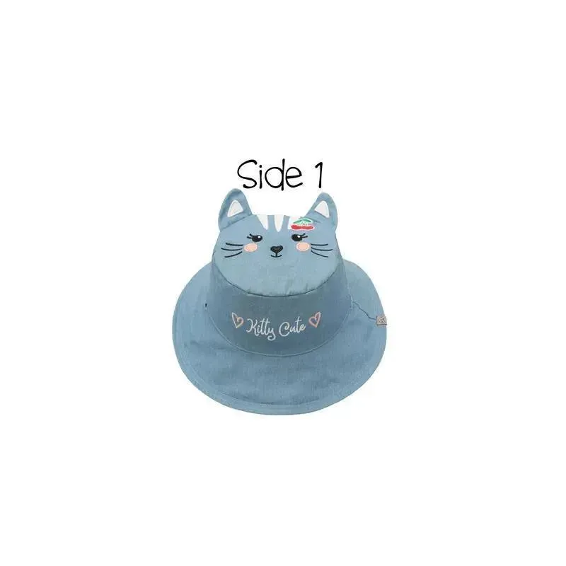 Flap Jack Kids Reversible Kids & Toddler Sun Hat Cat/Cherry - Image 2