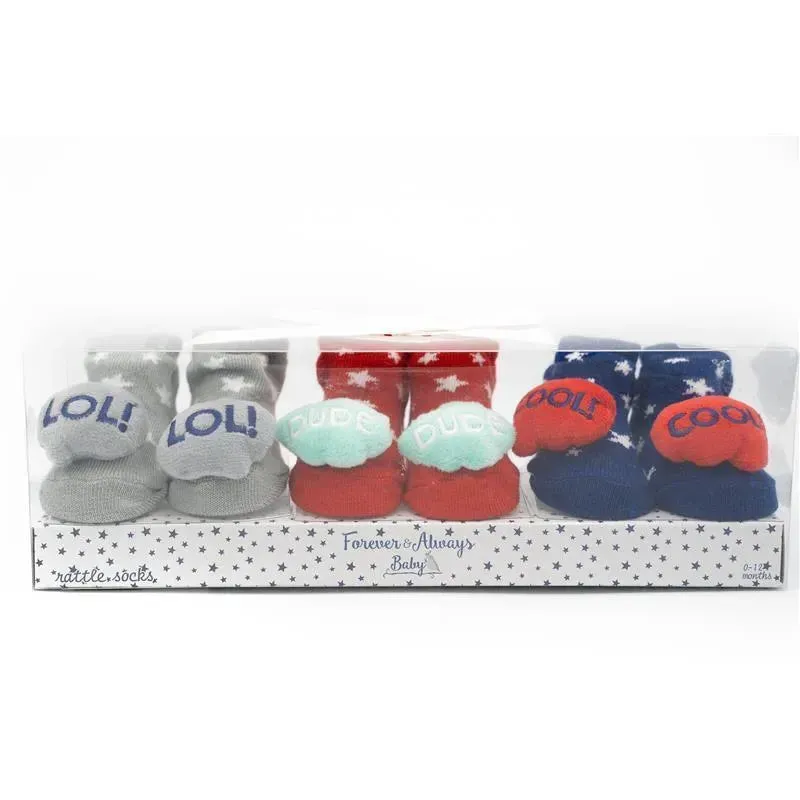 Forever Baby Boys Rattle Socks Phrases