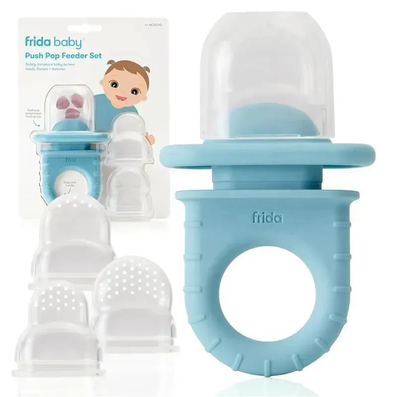 Frida Baby - Push Pop Feeder, Baby Fruit Feeder, Dishwasher Safe, 3 Count, Blue