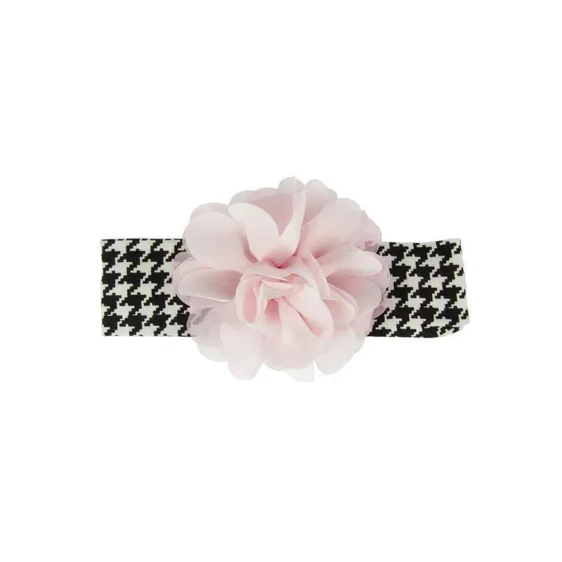 Ganz Houndstooth Headband Pink Flower, 0-12M