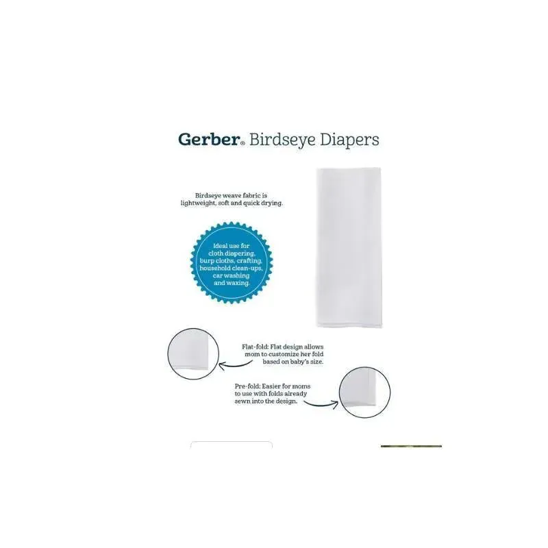 Gerber - 10Pk Flatfold Birdseye Cloth Diapers - Image 2