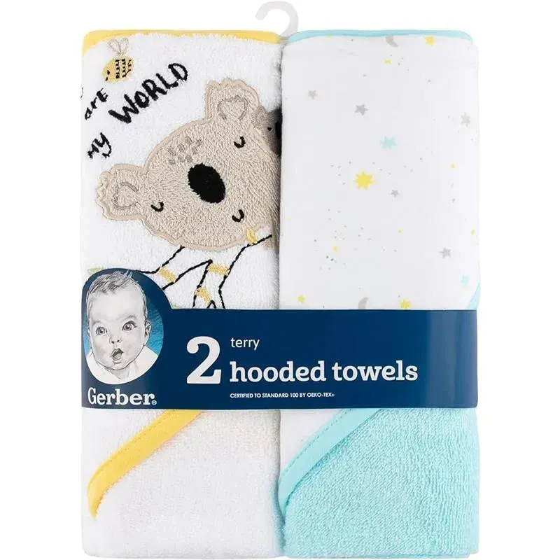 Gerber - 2Pk Terry Hooded Towels, Neutral Little Animals - Image 5