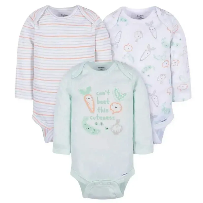 Gerber - 3Pk Baby Neutral Vegetables Long Sleeve Onesies