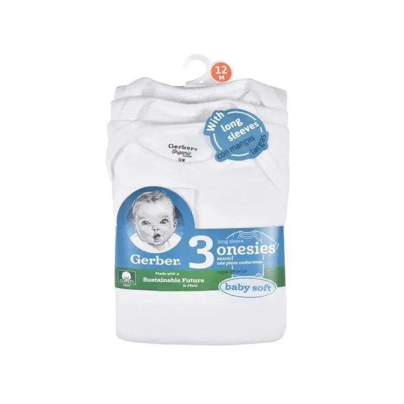 Gerber 3Pk Long Sleeve Onesies Withe - Image 2